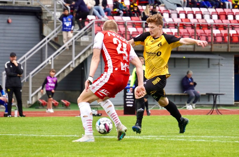 MATCHVINNER: Thomas Klemetsen Jakobsen scoret kampens eneste mål da MFK møtte Bryne søndag ettermiddag. Foto: Joakim Bekkåsen